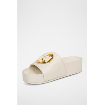 Mules plateformes en cuir - Blanc - 02 - 33569263