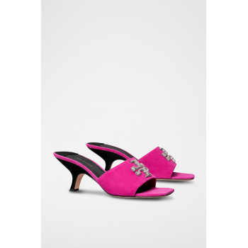 Mules à talons en nubuck - Fuchsia - 02 - 33569264