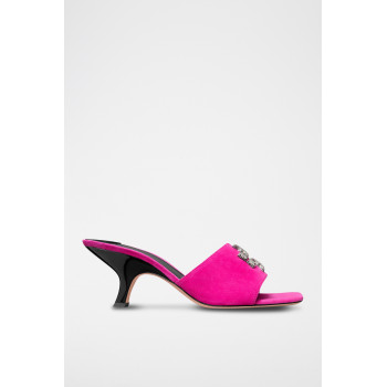 Mules à talons en nubuck - Fuchsia - 02 - 33569264