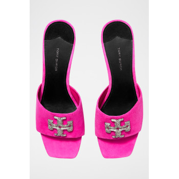 Mules à talons en nubuck - Fuchsia - 02 - 33569264