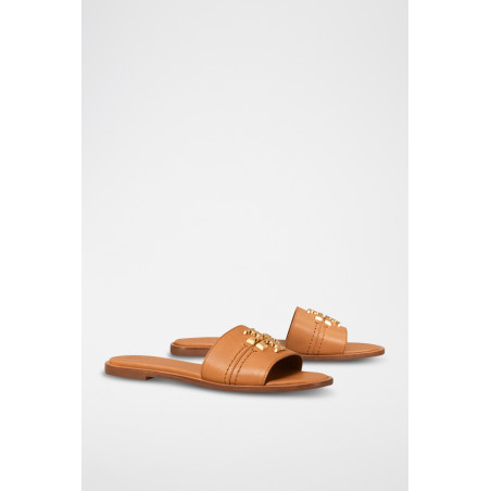 Mules en cuir - Camel - 02 - 33569265