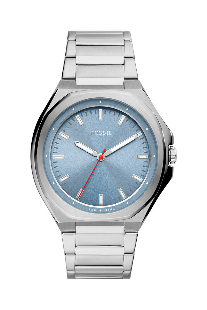 Montre solaire en acier Evanston - Argenté et bleu - 02 - 32826944