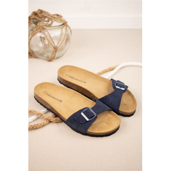 Mules en nubuck - Bleu marine - 02 - 33727450