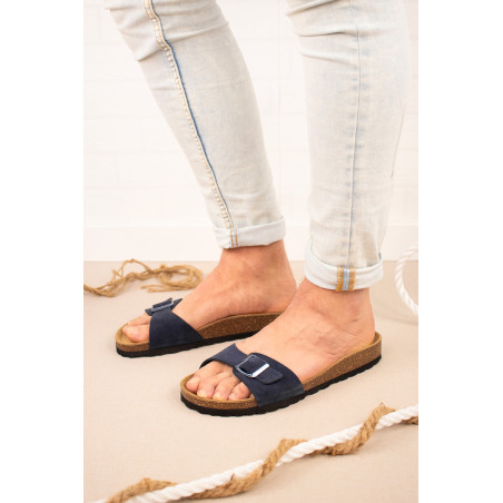 Mules en nubuck - Bleu marine - 02 - 33724288