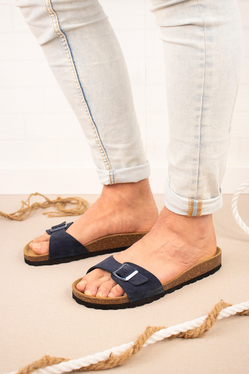 Mules en nubuck - Bleu marine - 02 - 33724288