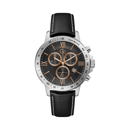 Montre à quartz en cuir - 
Chronographe et tachymètre - Noir - 02 - 33753962