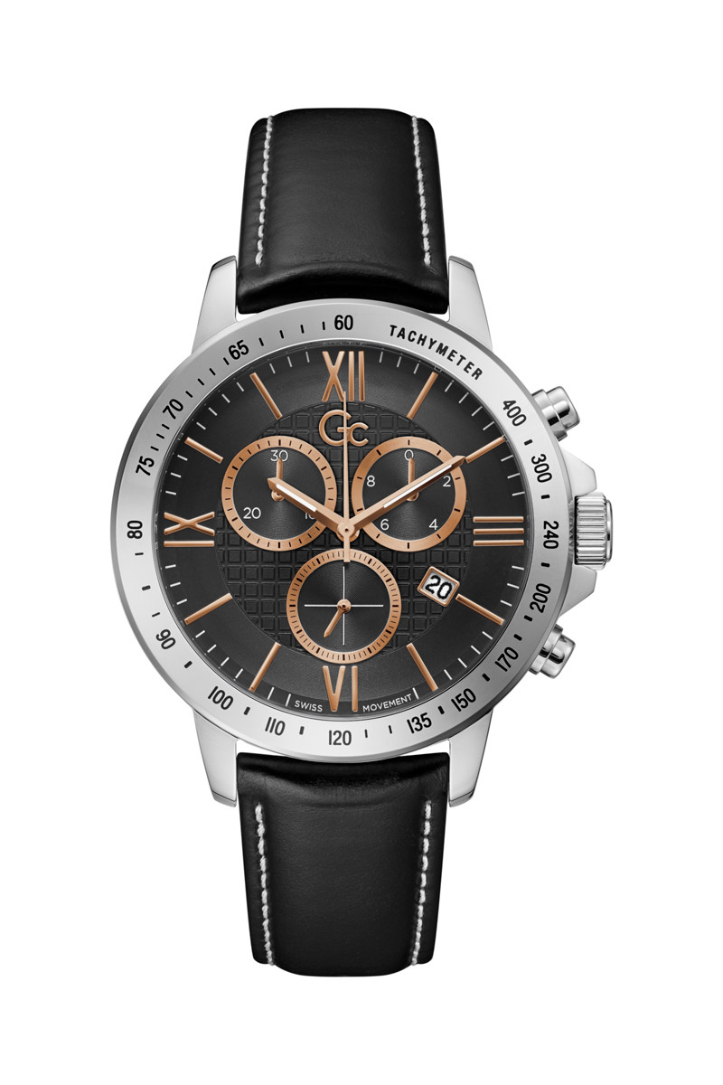 Montre à quartz en cuir - 
Chronographe et tachymètre - Noir - 02 - 33753962