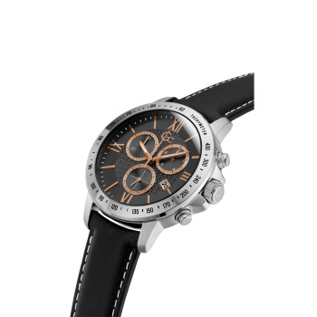 Montre à quartz en cuir - 
Chronographe et tachymètre - Noir - 02 - 33753962