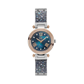 Montre à quartz en acier ornée de cristaux Swarovski - Bleu marine et argenté - 02 - 33753985