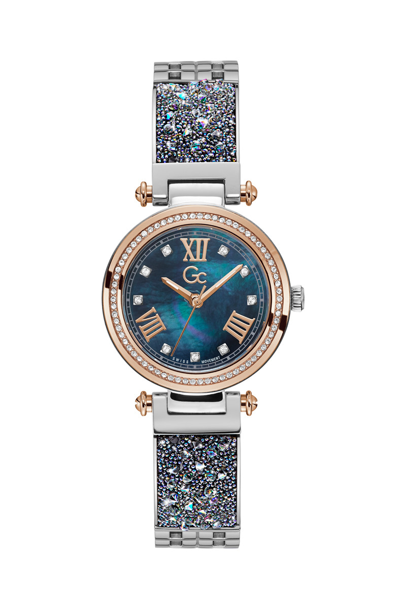 Montre à quartz en acier ornée de cristaux Swarovski - Bleu marine et argenté - 02 - 33753985