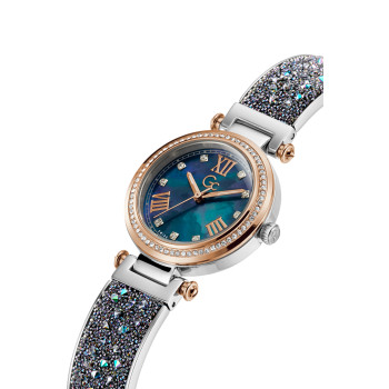 Montre à quartz en acier ornée de cristaux Swarovski - Bleu marine et argenté - 02 - 33753985