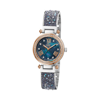 Montre à quartz en acier ornée de cristaux Swarovski - Bleu marine et argenté - 02 - 33753985