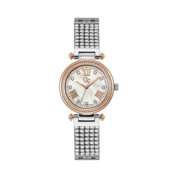 Montre à quartz en acier ornée de cristaux Swarovski - Argenté et doré rose - 02 - 33754009