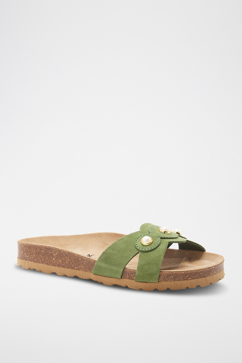 Mules en cuir - 
Vert - 02 - 33724317