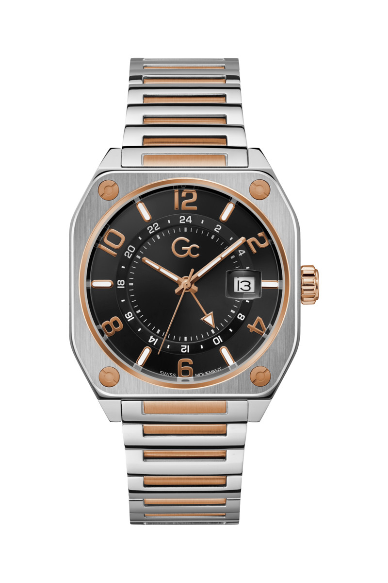 Montre à quartz en acier -
Fonction GMT - Argenté et doré rose - 02 - 33753966