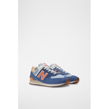 Sneakers en cuir 574 - Bleu et cognac - 02 - 33767124