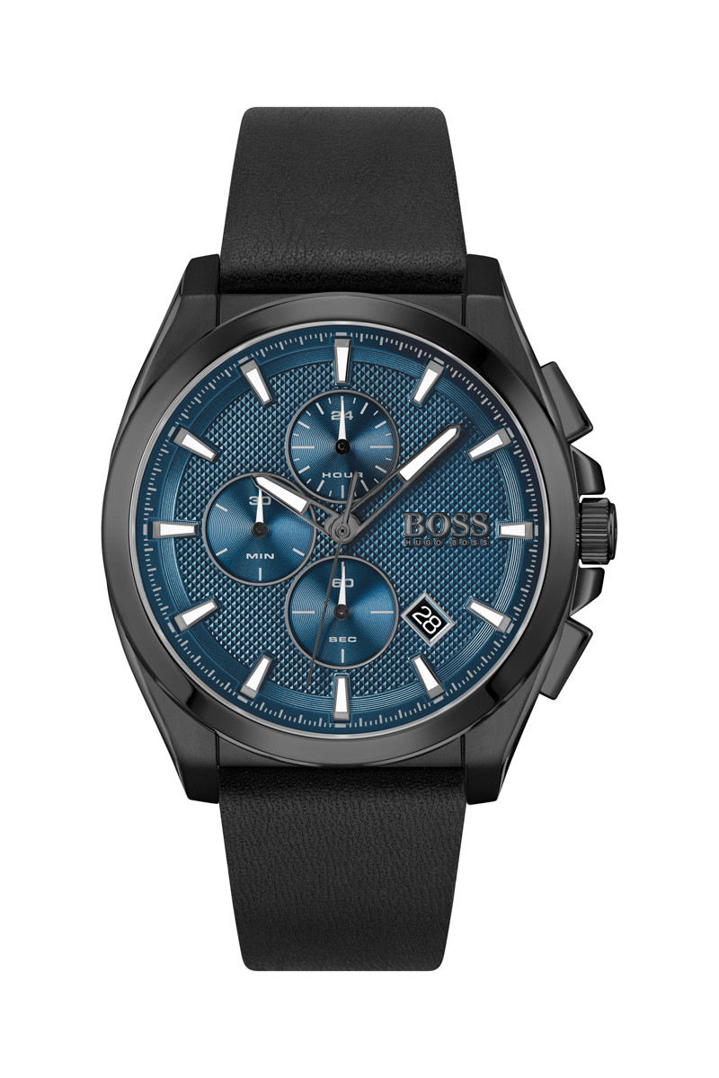 Montre à quartz en cuir - Chronographe - Noir et bleu marine - 02 - 33847600