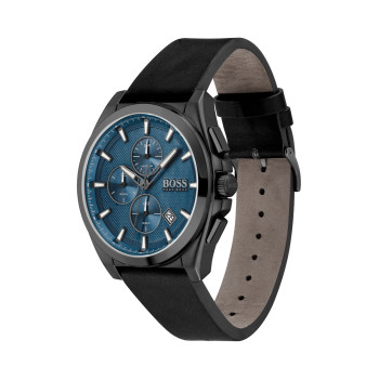 Montre à quartz en cuir - Chronographe - Noir et bleu marine - 02 - 33847600