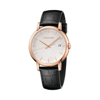 Montre à quartz en cuir - Noir et doré rose - 02 - 29032354