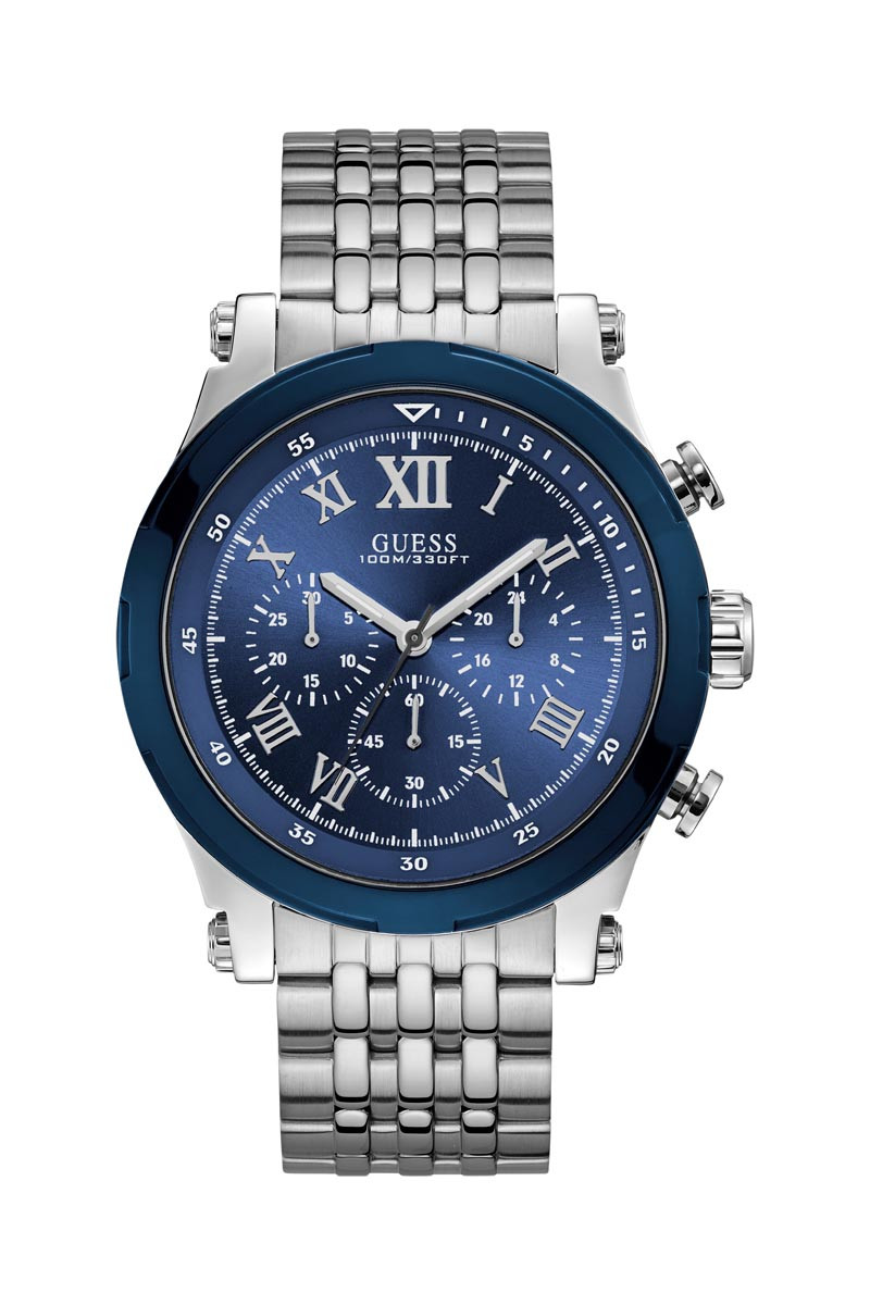 Montre à quartz en acier - Argenté et bleu - 02 - 33844347