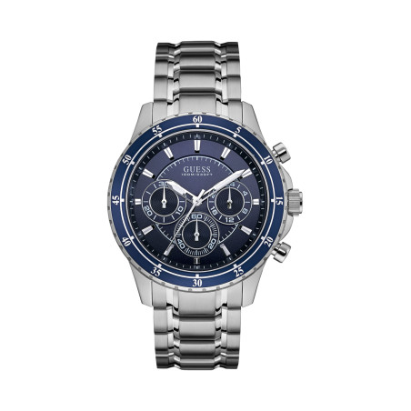 Montre à quartz en acier - Chronographe - Argenté et bleu - 02 - 33844353