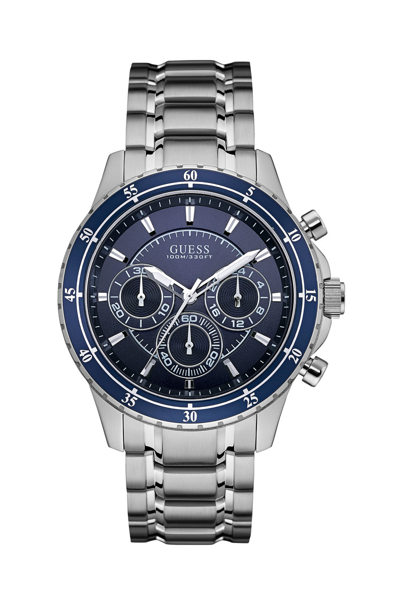 Montre à quartz en acier - Chronographe - Argenté et bleu - 02 - 33844353