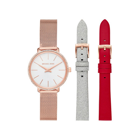 Montre à quartz en acier Pyper et 2 bracelets en cuir - Doré rose - 02 - 33892959