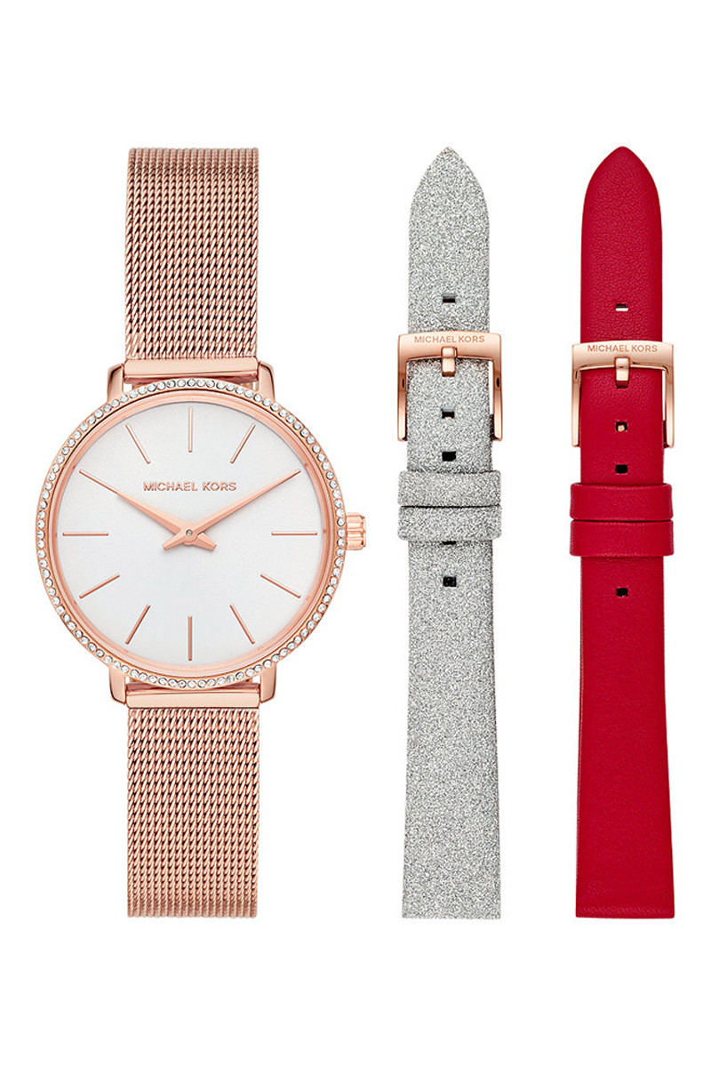 Montre à quartz en acier Pyper et 2 bracelets en cuir - Doré rose - 02 - 33892959