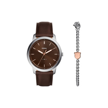 Coffret montre à quartz en cuir et Bracelet - Marron et argenté - 02 - 33892995