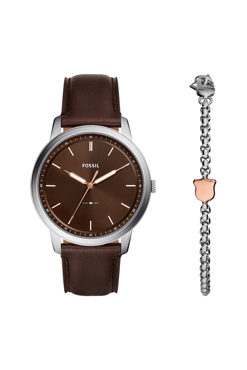 Coffret montre à quartz en cuir et Bracelet - Marron et argenté - 02 - 33892995