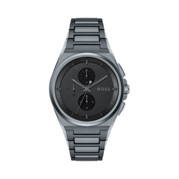 Montre à quartz en acier - Chronographe - Gris et noir - 02 - 33893043