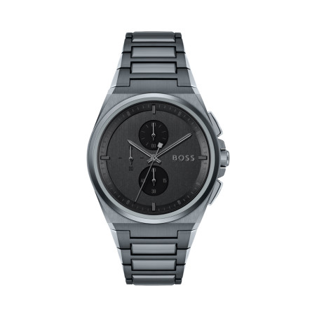 Montre à quartz en acier - Chronographe - Gris et noir - 02 - 33893043