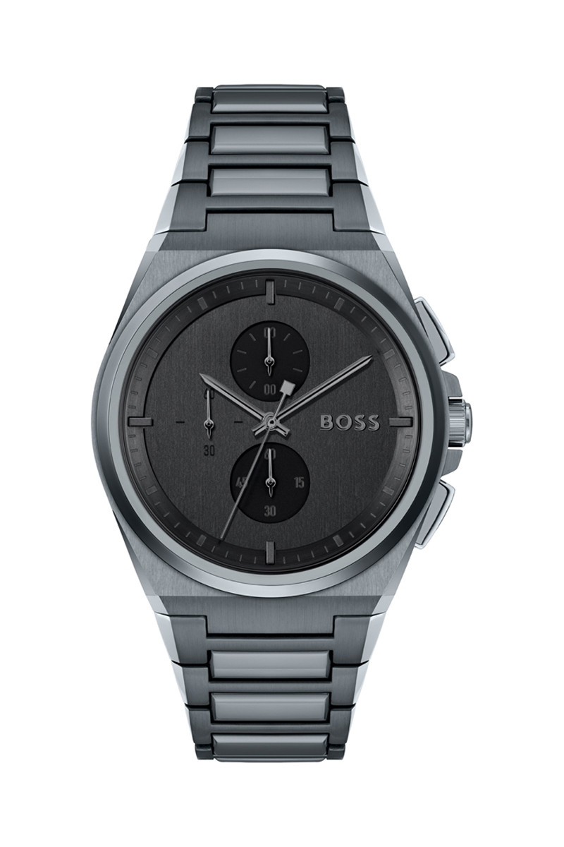 Montre à quartz en acier - Chronographe - Gris et noir - 02 - 33893043