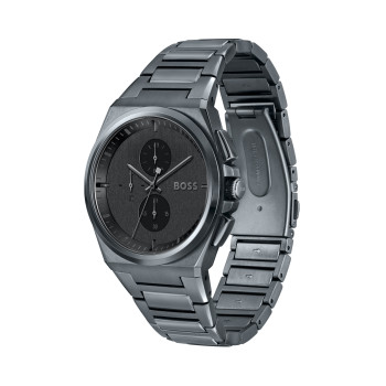 Montre à quartz en acier - Chronographe - Gris et noir - 02 - 33893043