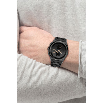 Montre à quartz en acier - Chronographe - Noir - 02 - 33893044