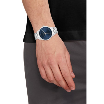 Montre à quartz en acier - Argenté et bleu marine - 02 - 33893175