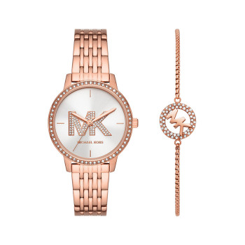 Coffret montre à quartz en acier et bracelet - Doré rose - 02 - 33892916