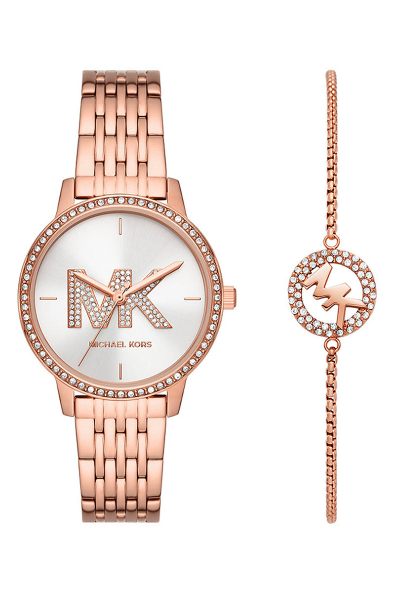 Coffret montre à quartz en acier et bracelet - Doré rose - 02 - 33892916