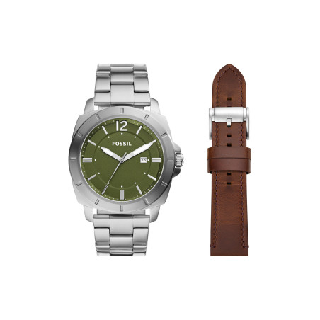 Coffret montre à quartz et bracelets en acier et cuir Privateer - 02 - 33906048