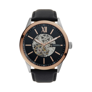 Montre automatique en cuir Flynn - Noir et doré rose - 02 - 33906055