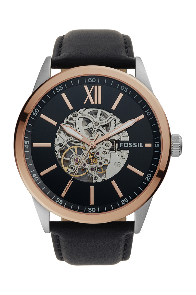 Montre automatique en cuir Flynn - Noir et doré rose - 02 - 33906055