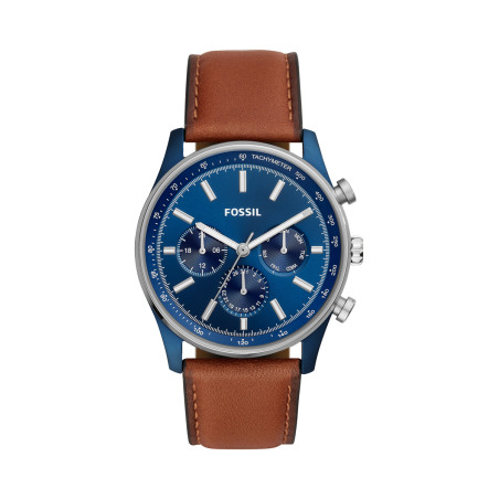 Montre à quartz en cuir Sullivan - Tachymètre - Marron et bleu - 02 - 33906071