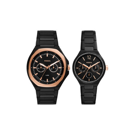 2 montres à quartz en acier - Noir et doré rose - 02 - 33906073