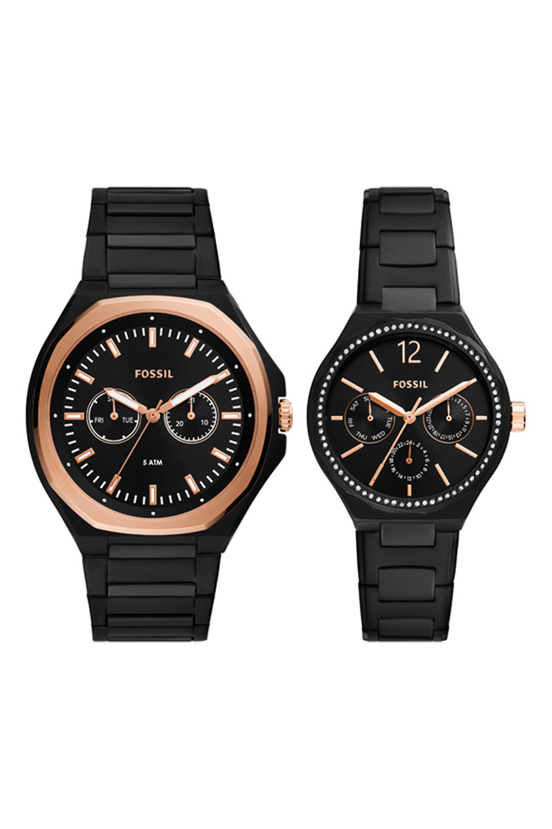 2 montres à quartz en acier - Noir et doré rose - 02 - 33906073