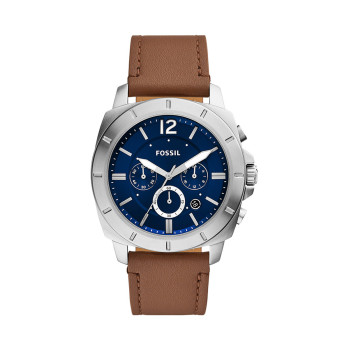 Montre à quartz en cuir Privateer - Chronographe - Marron et argenté - 02 - 33906333