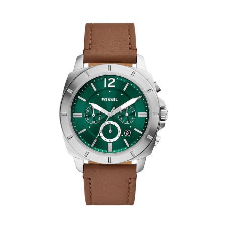 Montre à quartz en cuir Privateer - Chronographe - Marron et argenté - 02 - 33906335