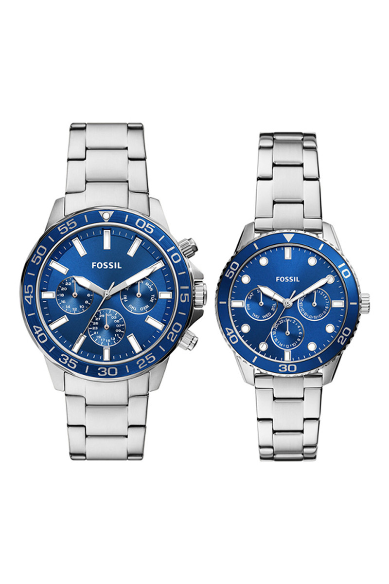 Coffret 2 montres à quartz en acier Bannon - Argenté et bleu roi - 02 - 33906338