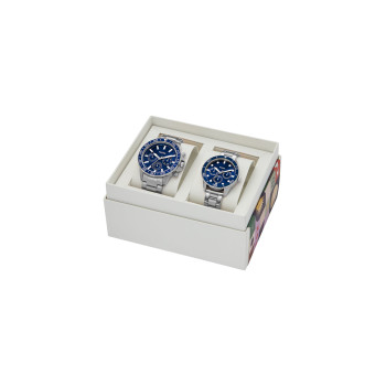 Coffret 2 montres à quartz en acier Bannon - Argenté et bleu roi - 02 - 33906338