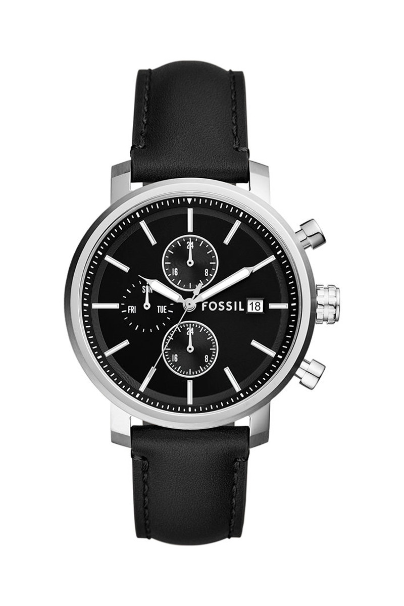 Montre à quartz en cuir Rhett - Noir et argenté - 02 - 33906344