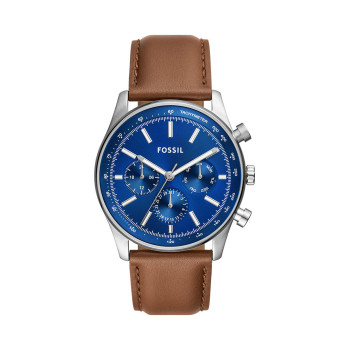 Montre à quartz en cuir Sullivan - Tachymètre - Camel et bleu foncé - 02 - 33906351